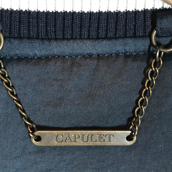 Satin Mai Tai Bomber Jacket by Capulet Hawaii Embroidered Navy & Oyster sz S - Picture 7 of 13